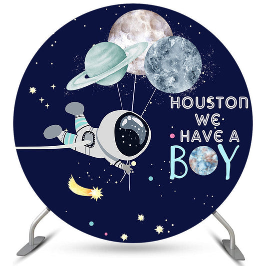 Lofaris Houston We Have A Boy Theme Circle Baby Shower Backdrop