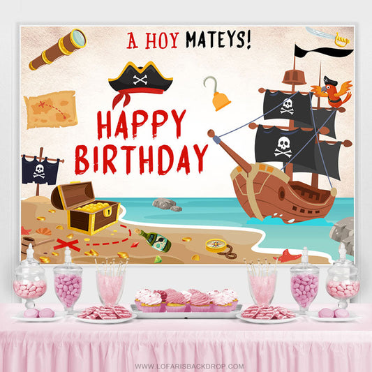 Lofaris Hoy Mateys Pirate Parrot Treasure Birthday Backdrop