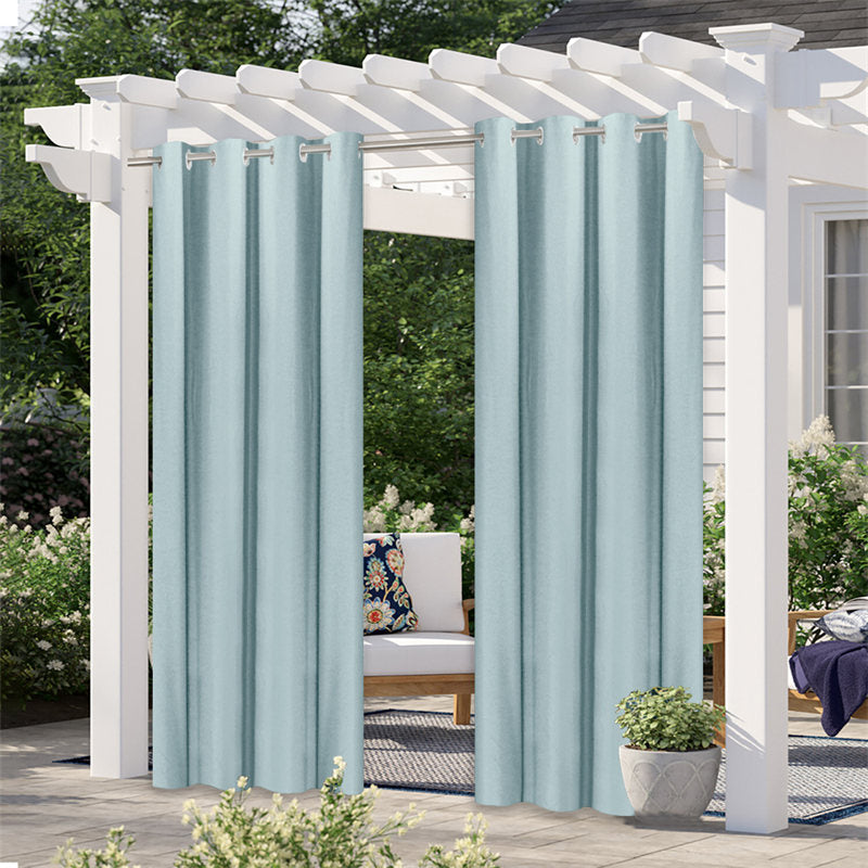 Light Blue Waterproof Grommet Top Outdoor Curtains for Cottage -Lofaris