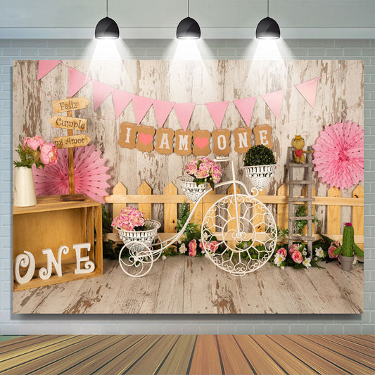 Lofaris I Am One Pink First Birthday Backdrop for Princess