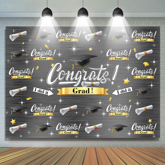 Lofaris I Did It Grey Theme Glitter Congrat Grad Backdrop