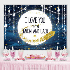 Lofaris I Love You To The Moon And Back Blue Baby Shower Backdrop