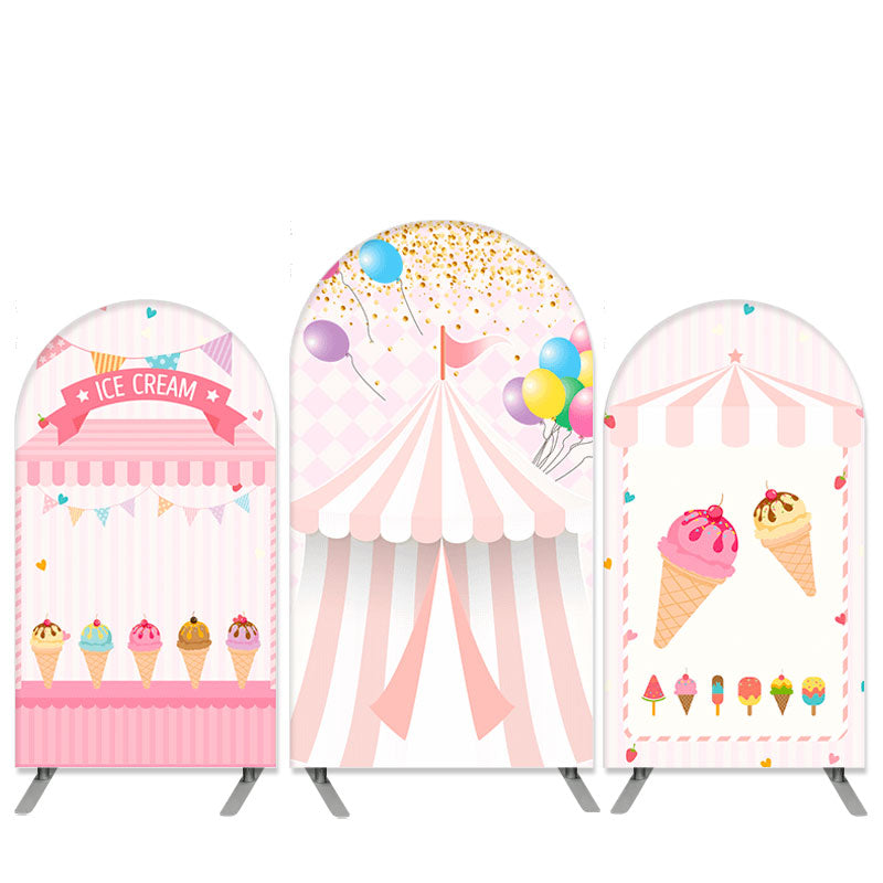 Lofaris Ice Cream Carnival Theme Pink Arch Backdrop Kit for Birthday