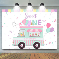 Lofaris Ice Cream Truck Sweet One Happy 1St Birthday Backdrop