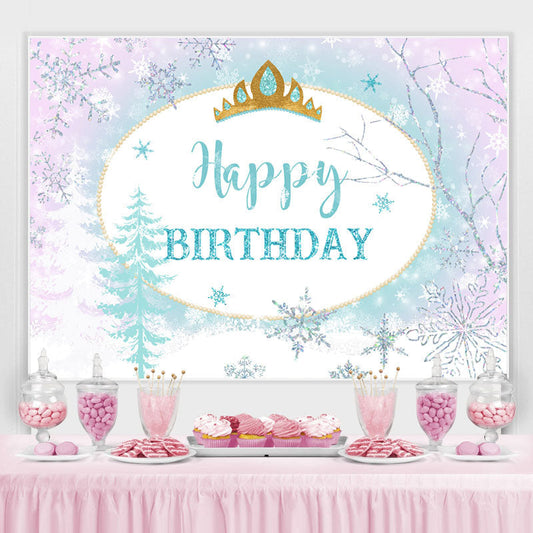 Lofaris Ice World Theme Princess Crown Happy Birthday Backdrop