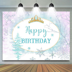 Lofaris Ice World Theme Princess Crown Happy Birthday Backdrop