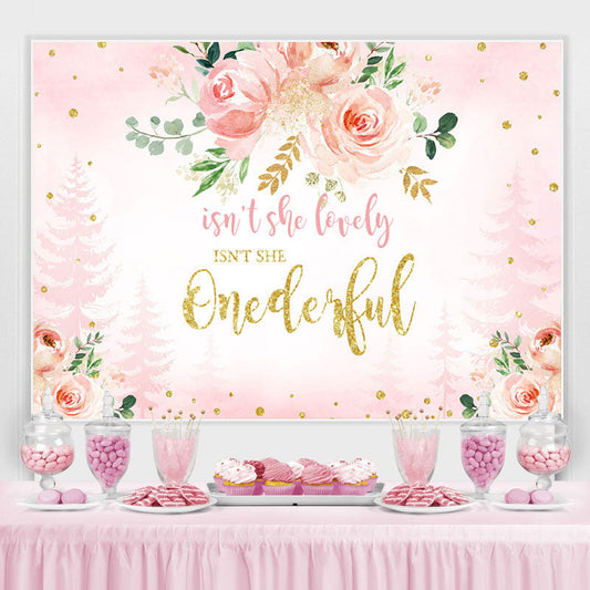 Lofaris Isnt She Onderful Pink Floral 1St Birthday Backdrop