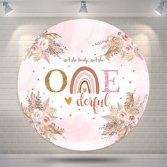 Lofaris Isnt She Onederful Floral Circle Pink Birthday Backdrop
