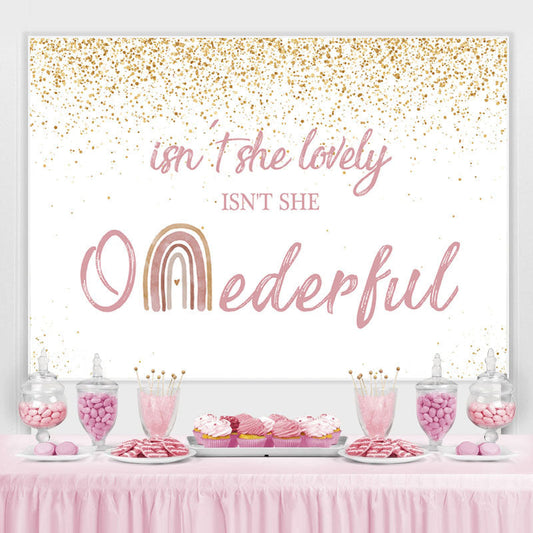 Lofaris Isnt She Onederful Pink and Gold 1St Birthday Backdrop