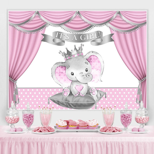 Lofaris It Is A Girl! Baby Elephant Shower Backdrop