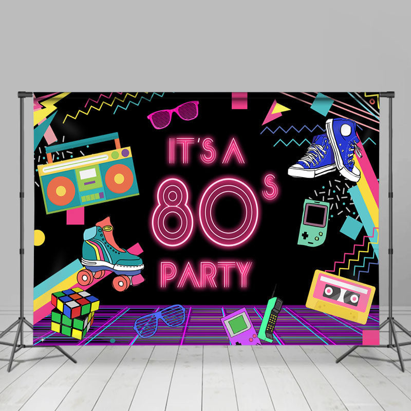 Lofaris Its A 80S Party Neon Lights Theme Dance Backdrop