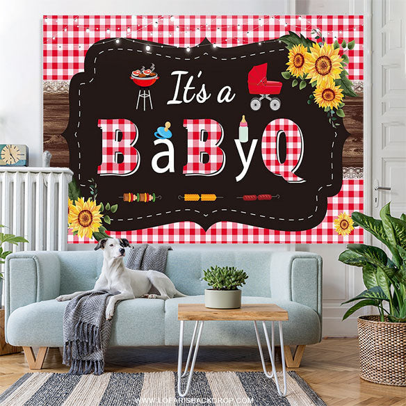 Lofaris Its A Baby Q Barbeque Plaid Wooden Gender Reveal Backdrop