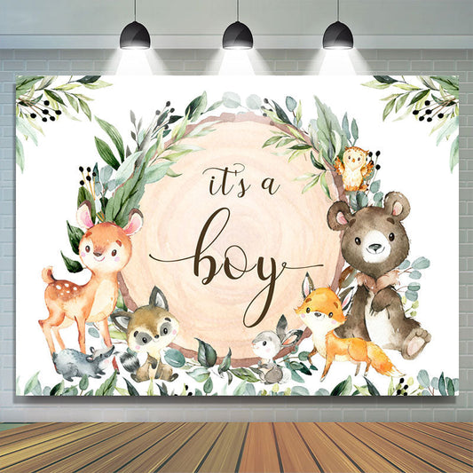 Lofaris Its A Boy Animal Green Wreath Backdrop for Baby Shower