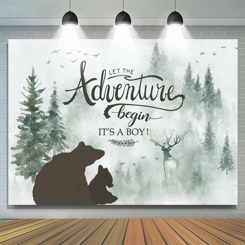 Lofaris Its A Boy Baby Shower Backdrop With Bear And Pine Tree
