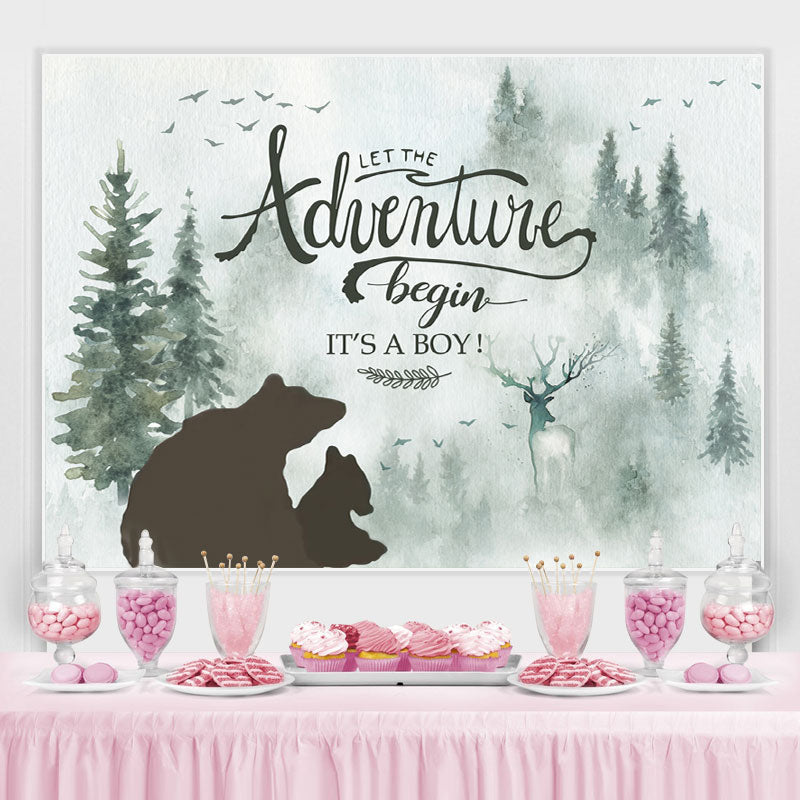 Lofaris Its A Boy Baby Shower Backdrop With Bear And Pine Tree