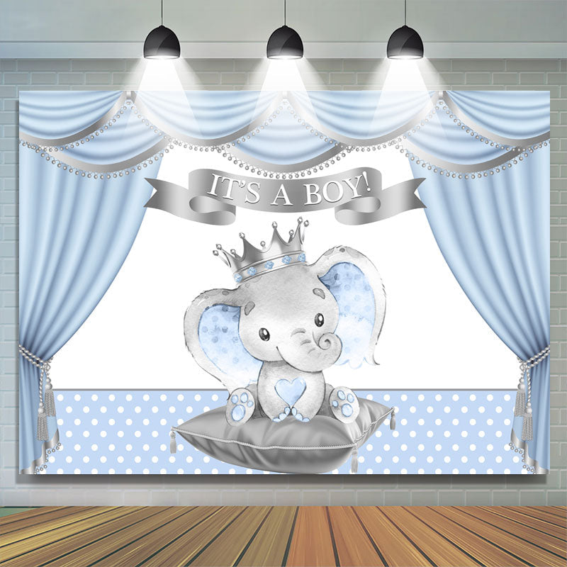 Lofaris Its A Boy Blue Curtain Elephant Dots Baby Shower Backdrop
