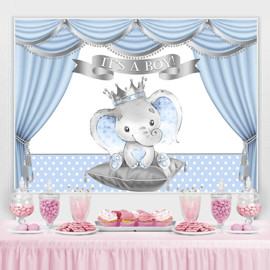Lofaris Its A Boy Blue Curtain Elephant Dots Baby Shower Backdrop