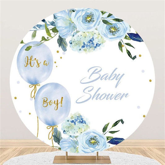 Lofaris Its A Boy Blue Flower Balloons Round Baby Shower Backdrop