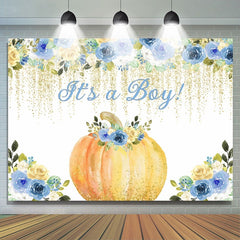 Lofaris Its a Boy! Blue flowers pumpkin baby shower Backdrop