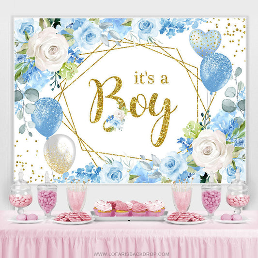 Lofaris Its A Boy Blue Rose Balloon Baby Shower Backdorp For