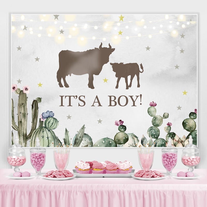 Lofaris Its A Boy Cactus Cattle Baby Shower Party Backdrop
