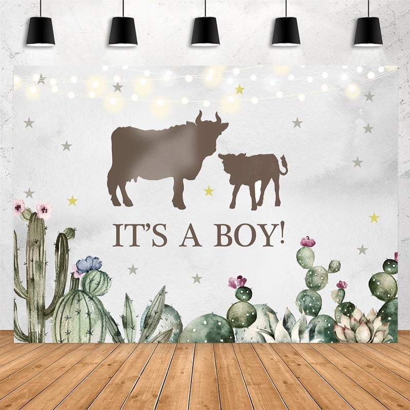 Lofaris Its A Boy Cactus Cattle Baby Shower Party Backdrop