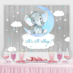 Lofaris It’s A Boy Cloud Star Elephant Silver Baby Shower Backdrop
