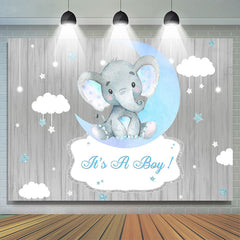Lofaris It’s A Boy Cloud Star Elephant Silver Baby Shower Backdrop