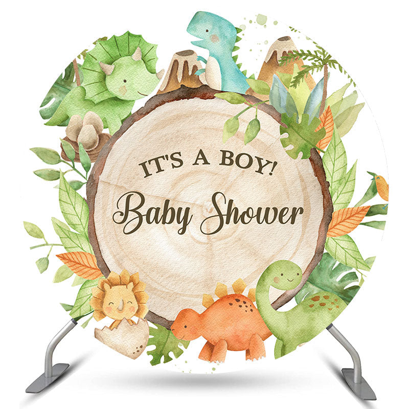Lofaris Its A Boy Green Leaves Dinosaur Round Baby Shower Backdrop