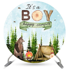 Lofaris Its A Boy Happy Camper Bear Round Baby Shower Backdrop