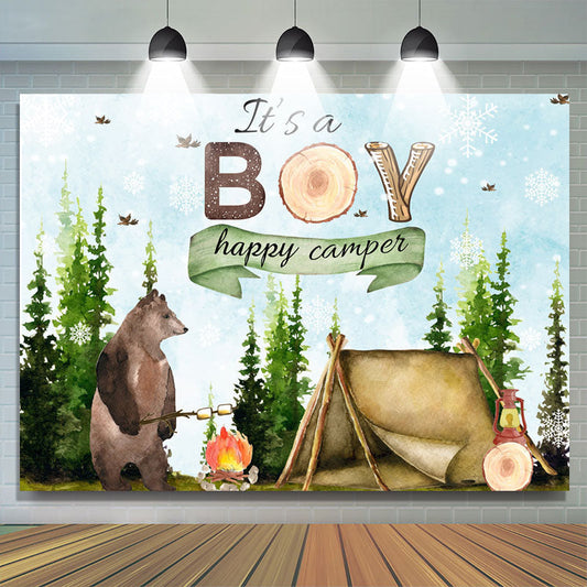 Lofaris Its A Boy Happy Camper With Bear Baby Shower Backdrop