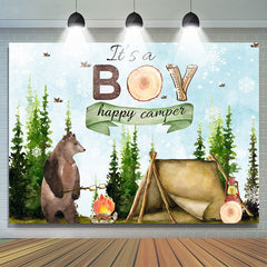 Lofaris Its A Boy Happy Camper With Bear Baby Shower Backdrop