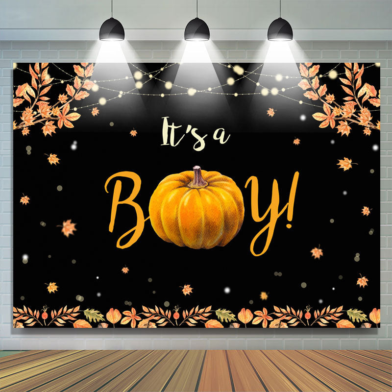 Lofaris Its A Boy Pumpkin and Leaves Backdrop for Baby Shower