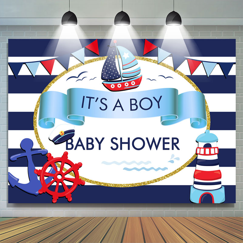 Lofaris Its A Boy Sea Sailing Theme Baby Shower Backdrop