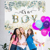 Load image into Gallery viewer, Lofaris It’s A Boy With Leaves And Spot Baby Shower Backdrop