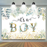 Load image into Gallery viewer, Lofaris It’s A Boy With Leaves And Spot Baby Shower Backdrop