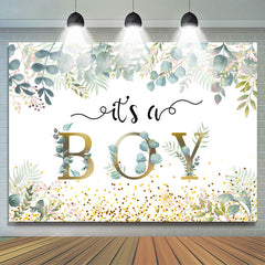 Lofaris It’s A Boy With Leaves And Spot Baby Shower Backdrop