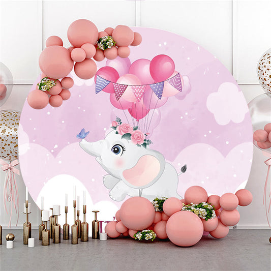 Lofaris Its A Girl Balloons Elephant Baby Shower Round Backdrop