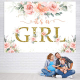 Load image into Gallery viewer, Lofaris Its A Girl Bright Flower and Leave Baby Shower Backdrop