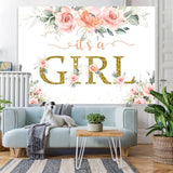 Load image into Gallery viewer, Lofaris Its A Girl Bright Flower and Leave Baby Shower Backdrop