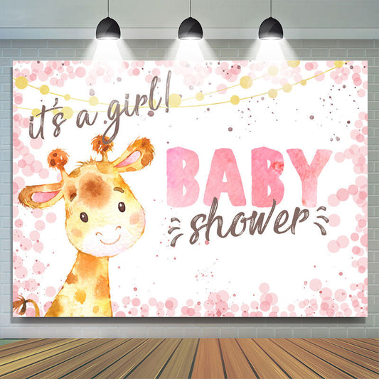 Lofaris Its A Girl Cute Giraffe Pink Backdrop For Baby Shower