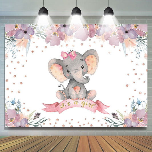 Lofaris Its A Girl Elephant Floral Baby Shower Photoshoot Backdrop