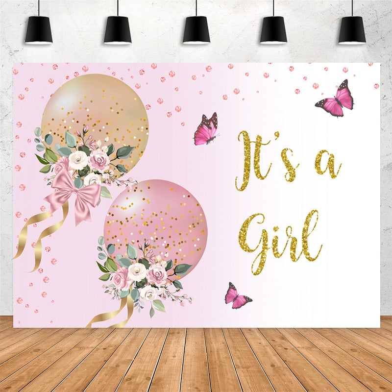 Lofaris Its A Girl Glitter Balloons Baby Shower Party Backdrop