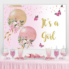 Lofaris Its A Girl Glitter Balloons Baby Shower Party Backdrop