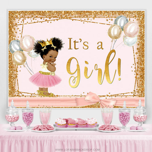 Lofaris Its A Girl Golden Pink Balloon Baby Shower Backdrop