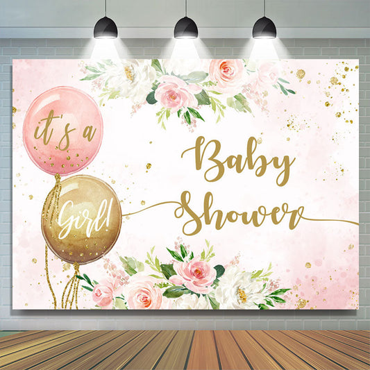 Lofaris Its A Girl Pink Balloon Flower Baby Shower Backdrop
