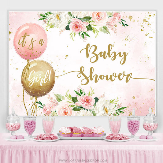 Lofaris Its A Girl Pink Balloon Flower Baby Shower Backdrop