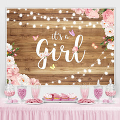 Lofaris Its A Girl Pink Camellia Butterfly Baby Shower Backdrop