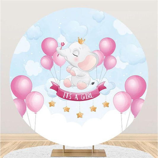 Lofaris Its A Girl Pink Elephant Circle Baby Shower Backdrop