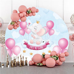 Lofaris Its A Girl Pink Elephant Circle Baby Shower Backdrop